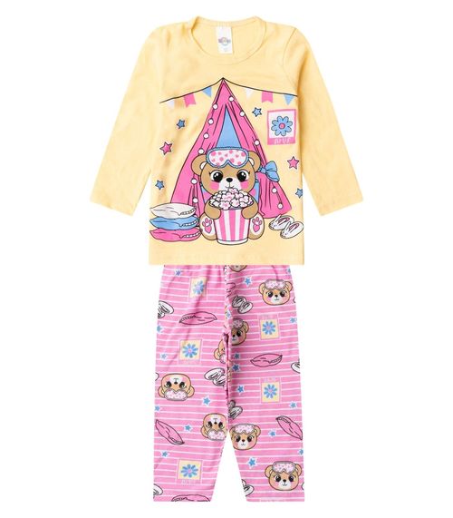 Pijama Menina Manga Longa Meia Malha Select Amarelo