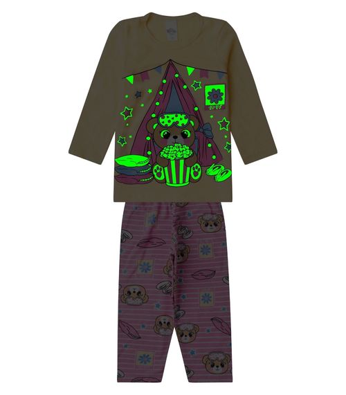 Pijama Menina Manga Longa Meia Malha Select Amarelo
