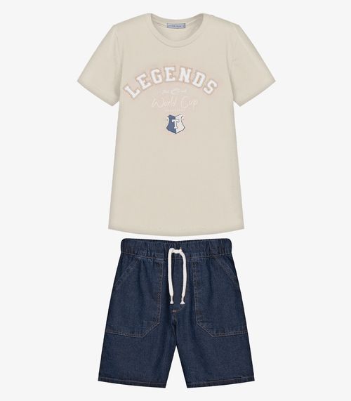 Conjunto Infantil Camiseta Com Bermuda Trick Nick Bege