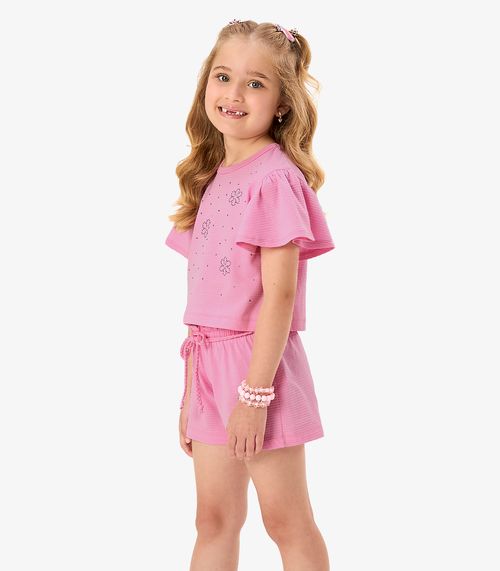 Conjunto Blusa Com Shorts Infantil Rovi Kids Rosa