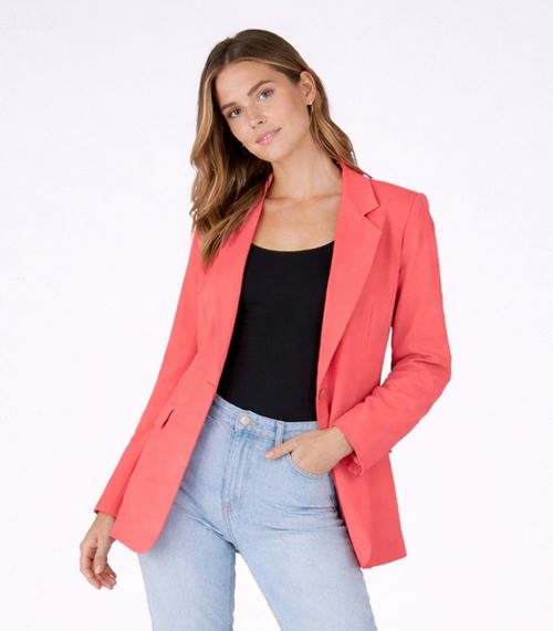 Blazer Alongado Feminino Em Alfaiataria Aishty Laranja