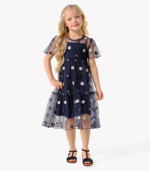 Vestido Infantil Com Sobreposição Trick Nick Azul