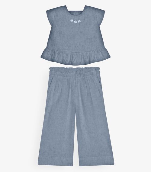 Conjunto Feminino Blusa Com Pantacourt Trick Nick Azul