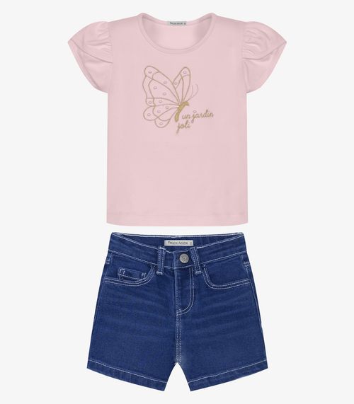 Conjunto Infantil Blusa Com Shorts Trick Nick Rosa