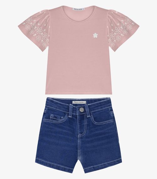 Conjunto Infantil Blusa Com Shorts Trick Nick Rosa
