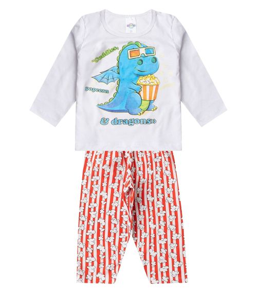 Pijama Menino Manga Longa Meia Malha Select Branco