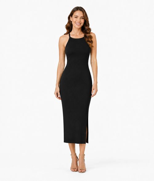 Vestido Feminino Em Ribana Infinita Cor Preto