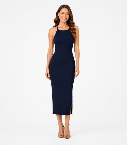 Vestido Feminino Em Ribana Infinita Cor Azul