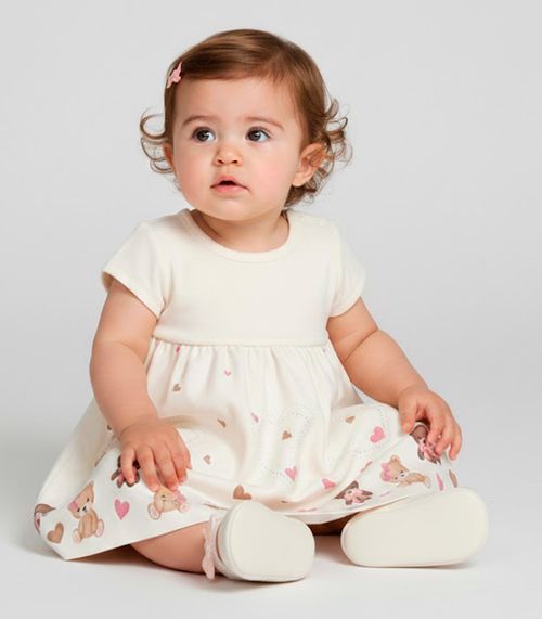 Vestido Infantil Estampado Trick Nick Bege