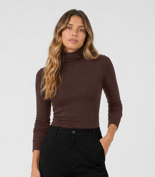 Blusa Feminina Manga Longa Visco Premiere Dianna Marrom