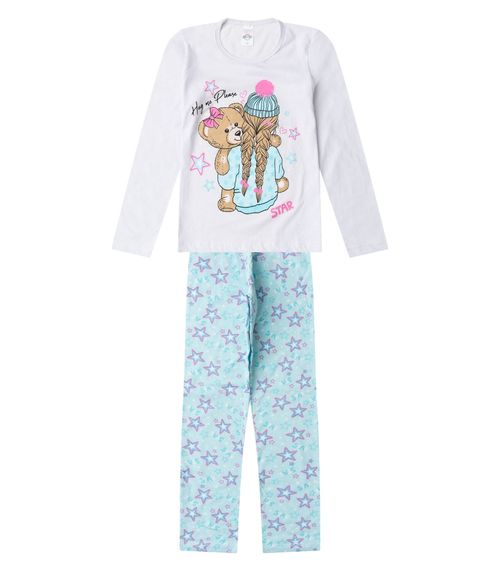 Pijama Menina Manga Longa Meia Malha Select Branco