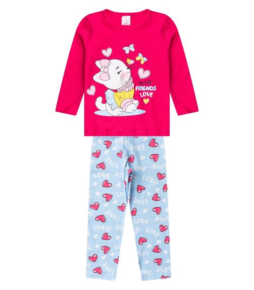 Conjunto Algodão Menina Blusa Longa E Calça Select Rosa