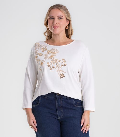 Busa De Manga Longa Bordado Plus Size Secret Glam Bege