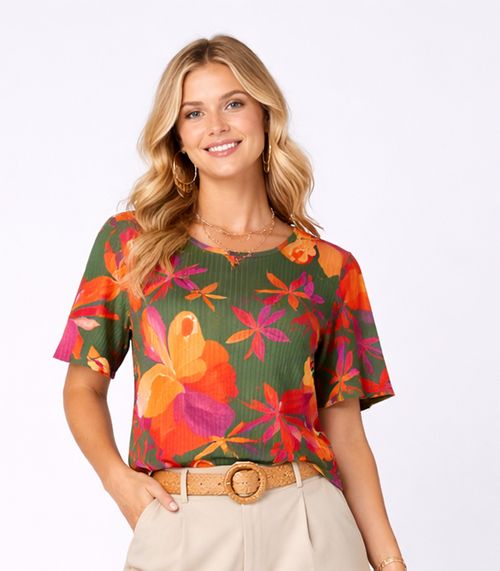 Blusa Feminina em Ribana Canelada Infinita Cor Verde