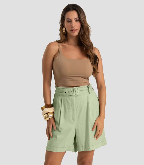 Shorts Feminino Com Cinto Viscolinho Dianna Verde