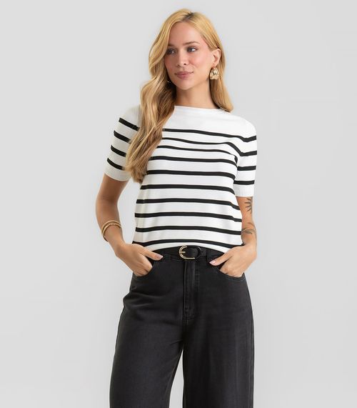 Blusa Feminina Em Tricot Listrado Dianna Bege