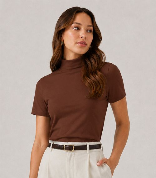 Blusa Feminina Ribana Gola Mais Alta Infinita Cor Marrom