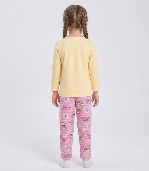 Pijama Menina Manga Longa Meia Malha Kappes Amarelo