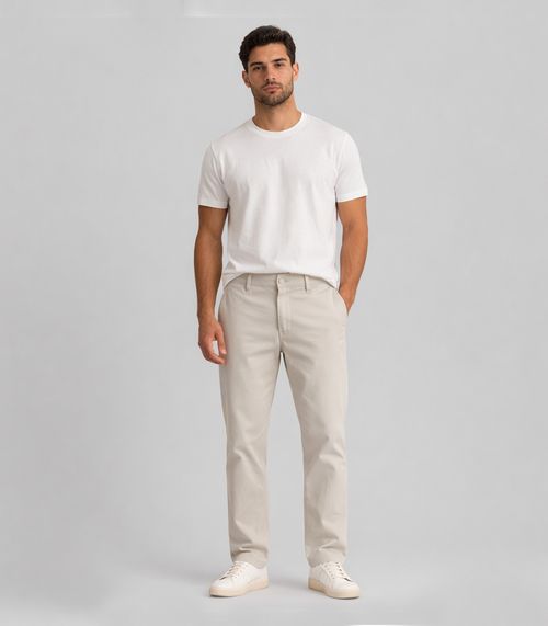 Calça Masculina Em Sarja Com Bolsos Pl Collezioni Bege