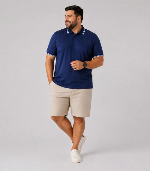 Camisa Polo Masculina Plus Size Manga Curta Select Azul