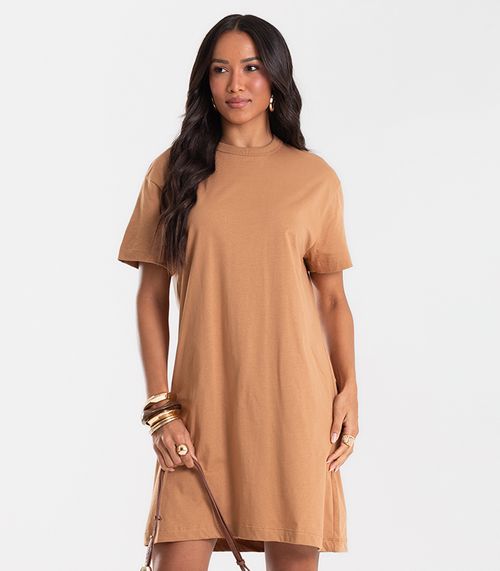 Vestido Básico T-Shirt Feminino Rovitex Marrom