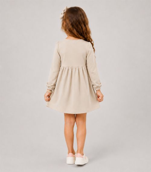 Vestido Infantil Em Molecotton Manga Longa Select Bege