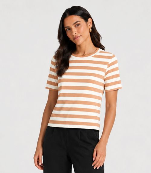 Blusa Feminina Listrada Em Ribana Infinita Cor Marrom