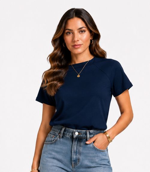 Blusa Feminina Em Malha Cotton Leve Rovitex Azul
