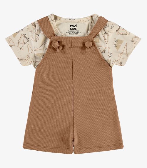 Conjunto Camiseta E Jardineira Infantil Rovi Kids Bege