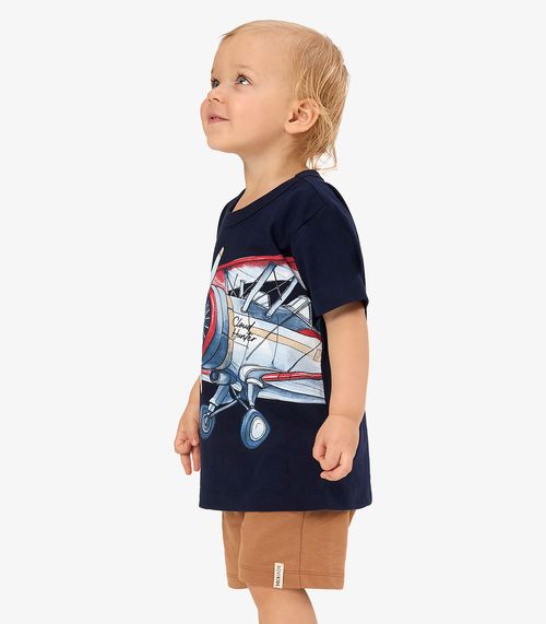 Conjunto Camiseta Com Bermuda Infantil Rovi Kids Azul