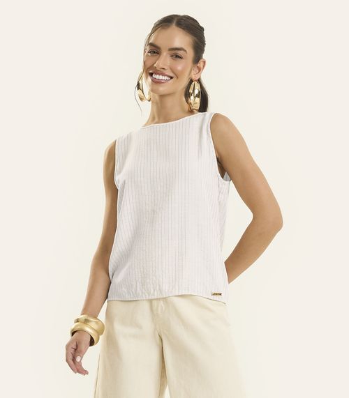 Regata Feminina Decote em V Listrada Lurex Rovitex Bege