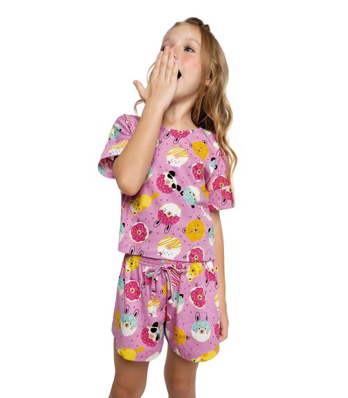 Conjunto Pijama Infantil Donnuts Trick Nick Rosa