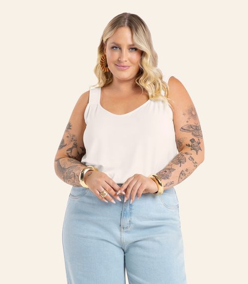 Blusa De Alça Feminina Plus Size Secret Glam Bege