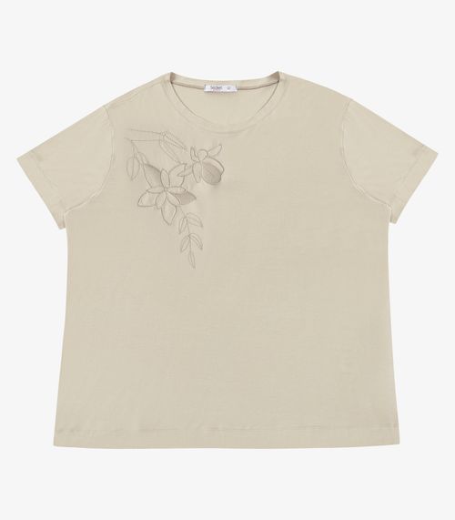 Blusa Feminina Manga Curta Com Bordado Secret Glam Bege