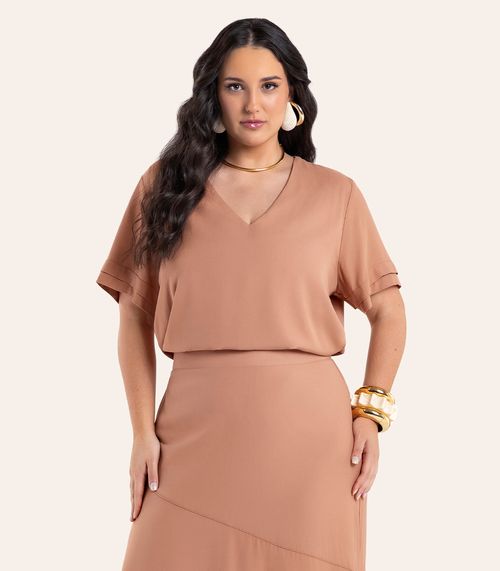 Blusa Feminina Decote V Viscose Secret Glam Marrom