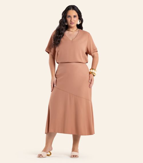 Blusa Feminina Decote V Viscose Secret Glam Marrom