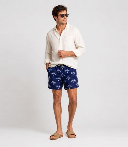 Bermuda Masculina Estampada Tactel Força Do Mar Azul