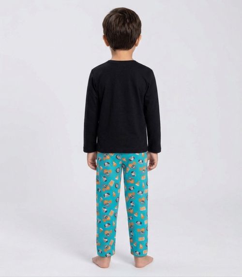 Pijama Menino Manga Longa Meia Malha Kappes Preto