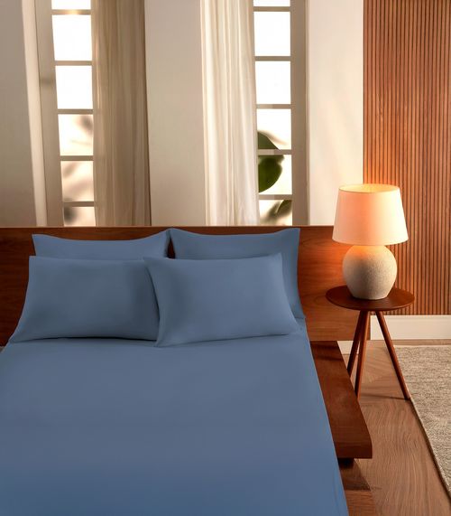 Jogo De Cama Casal Malha 3 Peças Liso Vivaldi Azul