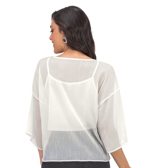 Blusa Feminina Com Cropped Chiffon Rovitex Bege