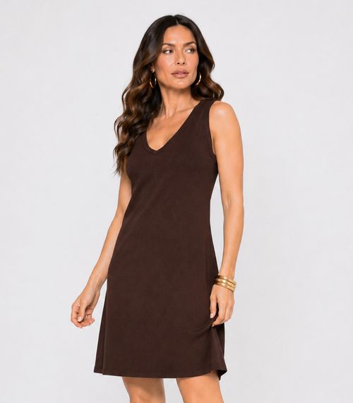 Vestido Curto Feminino Em Ribana Infinita Cor Marrom