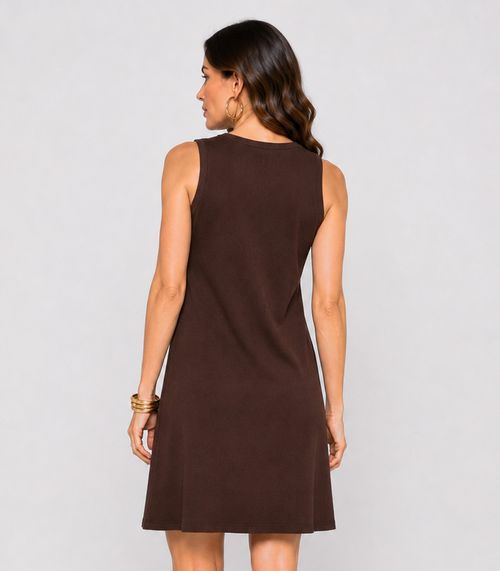 Vestido Curto Feminino Em Ribana Infinita Cor Marrom