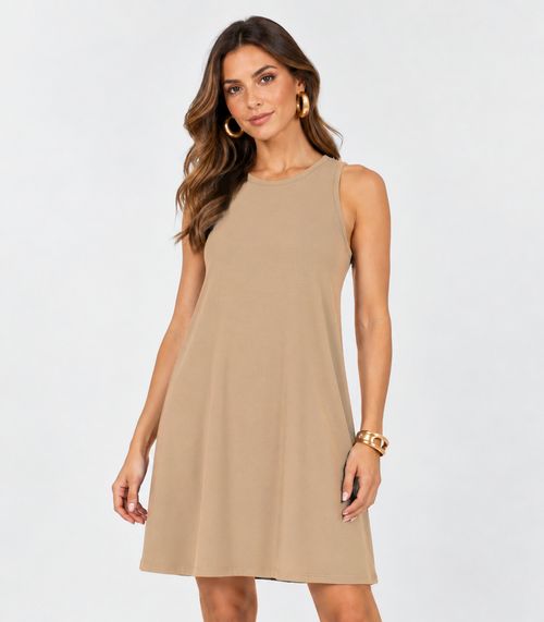 Vestido Feminino Curto Em Malha Visco Infinita Cor Bege