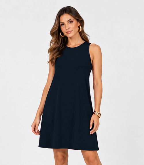 Vestido Feminino Curto Em Malha Visco Infinita Cor Azul