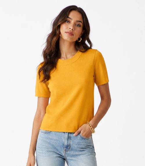 Blusa Feminina Ribana Gola Em Molde Infinita Cor Amarelo