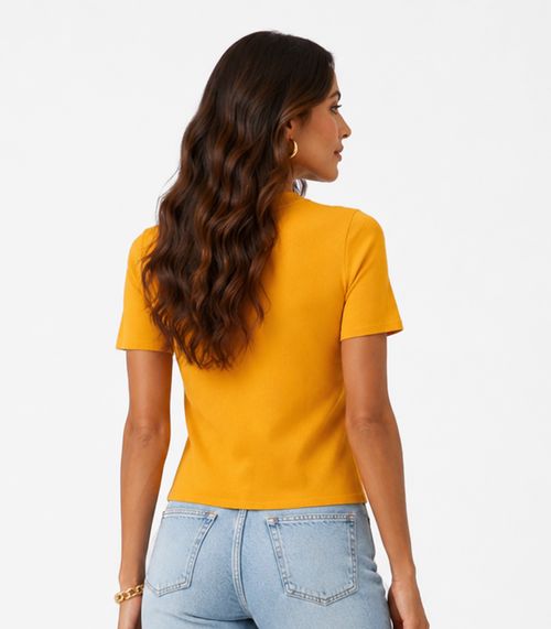 Blusa Feminina Ribana Gola Em Molde Infinita Cor Amarelo