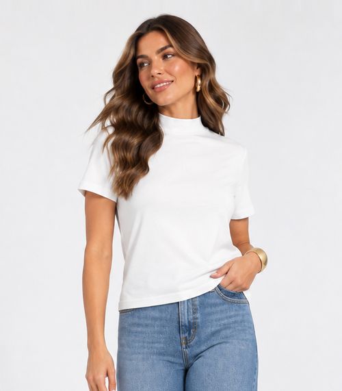 Blusa Feminina Gola Chaminé Infinita Cor Branco