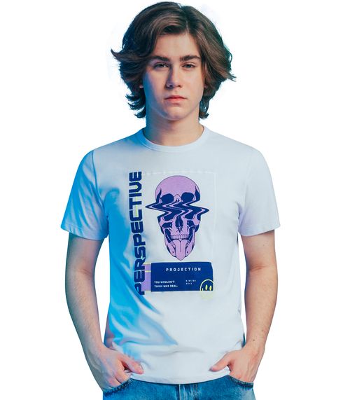 Camiseta Juvenil Masculina Caveira Rovitex Branco