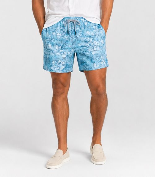 Bermuda Masculina Estampada Tactel Força Do Mar Azul