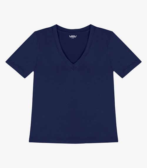 Blusa Feminina Em Malha Modal E Decote V Veev Azul